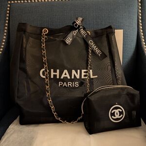 GWP/VIP Chanel Black Mesh Tote with Gold Chain